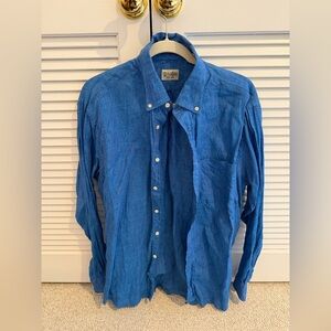 Gitman Brothers Blue Linen Men’s Button Down Shirt